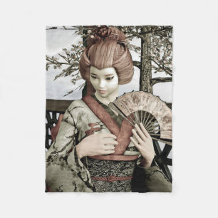 Manta Polar Ilustración de abanico de kimono de geisha vintage