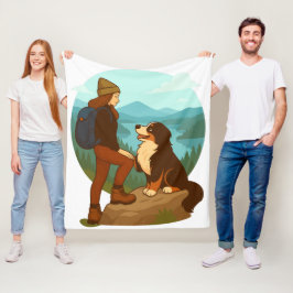 Manta Polar Ilustración de aventura de niña y perro de montaña