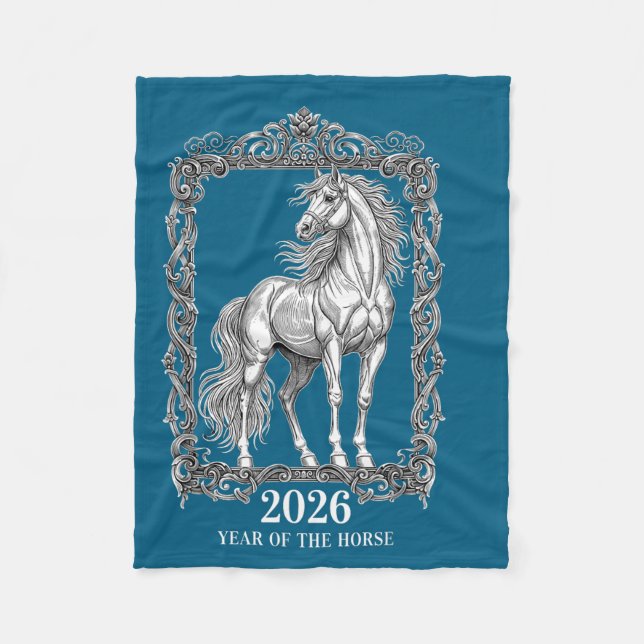 Manta Polar Ilustración de caballo con estilo de grabado en ma (Anverso)