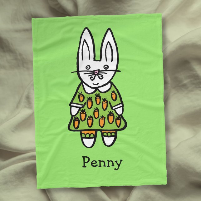 Manta Polar Ilustracion de Conejo Cute de Nombre Personalizado (Personalized Name Cute Rabbit Illustration Fleece Blanket)