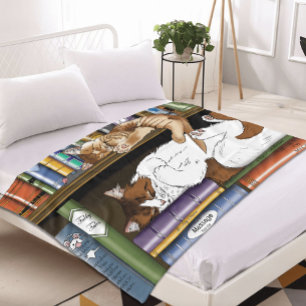 Manta Polar Ilustración de estantería de libros de gatos dormi