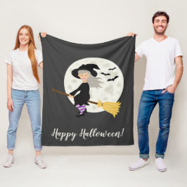Manta Polar Ilustracion de Halloween, Chica de brujas floridas