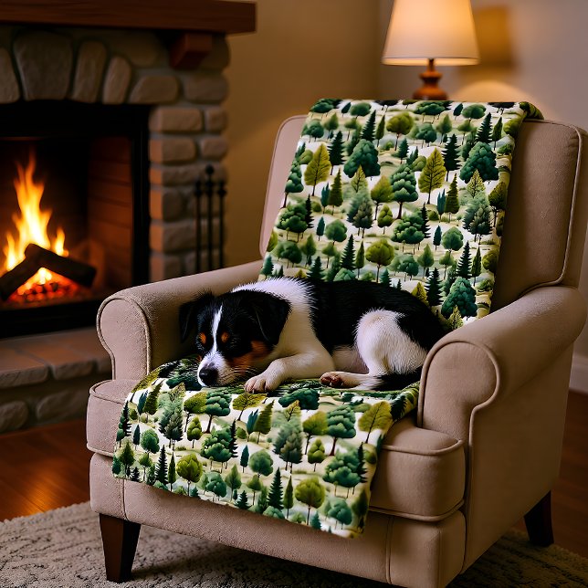 Manta Polar Ilustracion de impresión botánica del bosque verde (Subido por el creador)