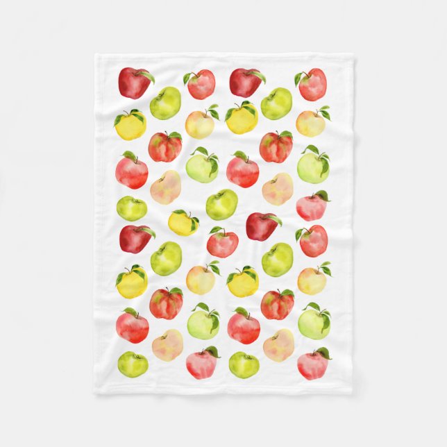 Manta Polar Ilustracion de manzana verde rojo acuarela otoño (Anverso)