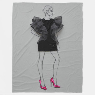 Manta Polar Ilustración de Moda Vestido Negro Chic