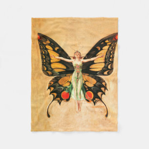 Manta Polar Ilustración de Mujer Volando Mariposa Flapper