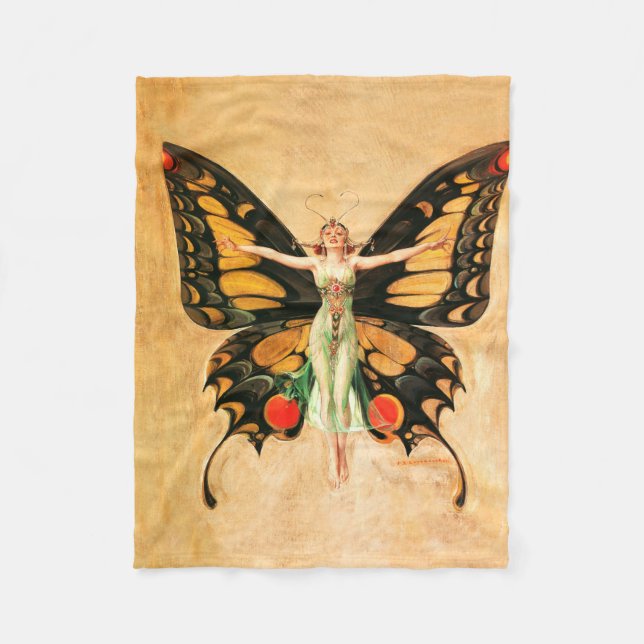 Manta Polar Ilustración de Mujer Volando Mariposa Flapper (Anverso)