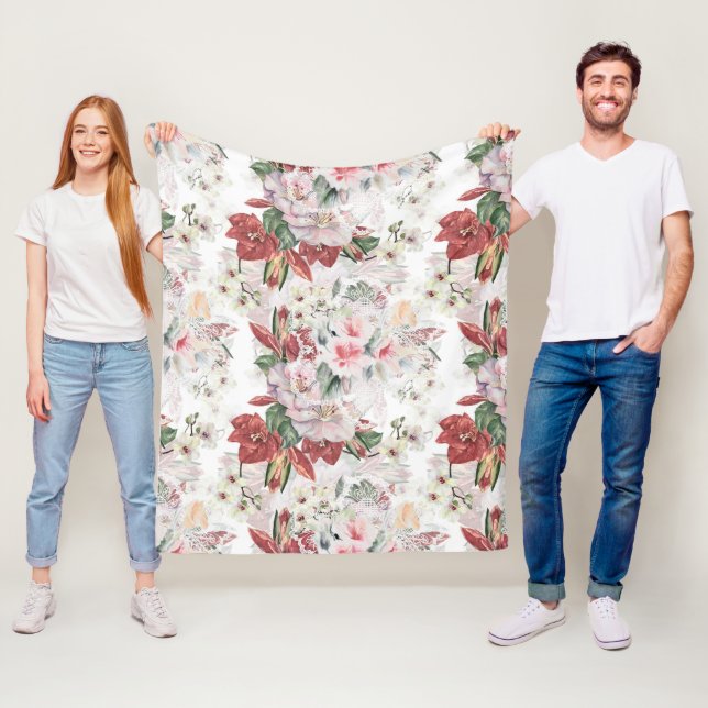 Manta Polar ilustracion de orquídeas y flores de encaje lily l (In situ)