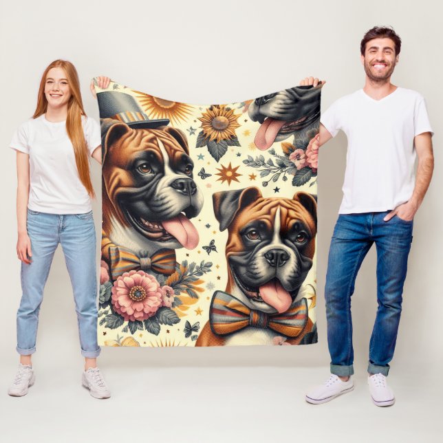 Manta Polar Ilustracion de perro de Boxer Vintage (In situ)