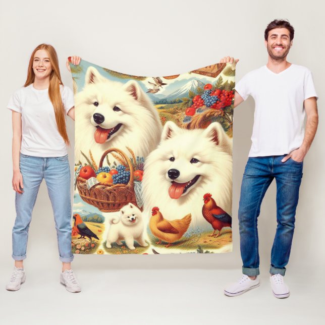 Manta Polar Ilustracion de perro Samoyed de época (In situ)