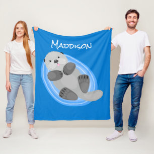 Manta Polar ilustracion de personalizado azul de nutria marina