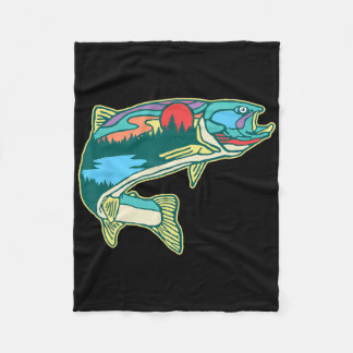 Manta Polar Ilustración de trucha natural Pesca con mosca vint