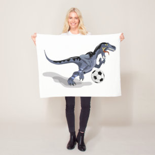 Manta Polar Ilustracion De Un Dinosaurio Raptor Jugando Fútbol