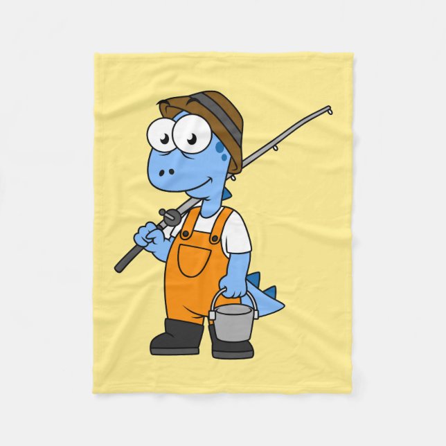 Manta Polar Ilustracion De Un Pescador Allosauro. (Anverso)