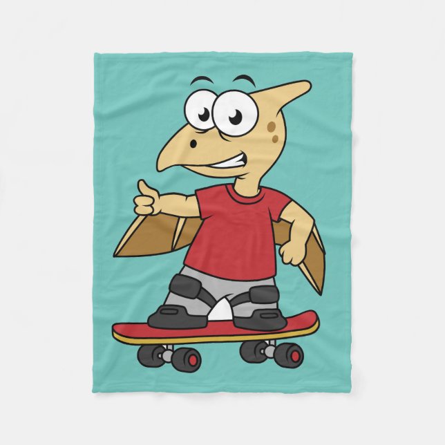Manta Polar Ilustracion De Un Skateboarding De Pterosaur. (Anverso)