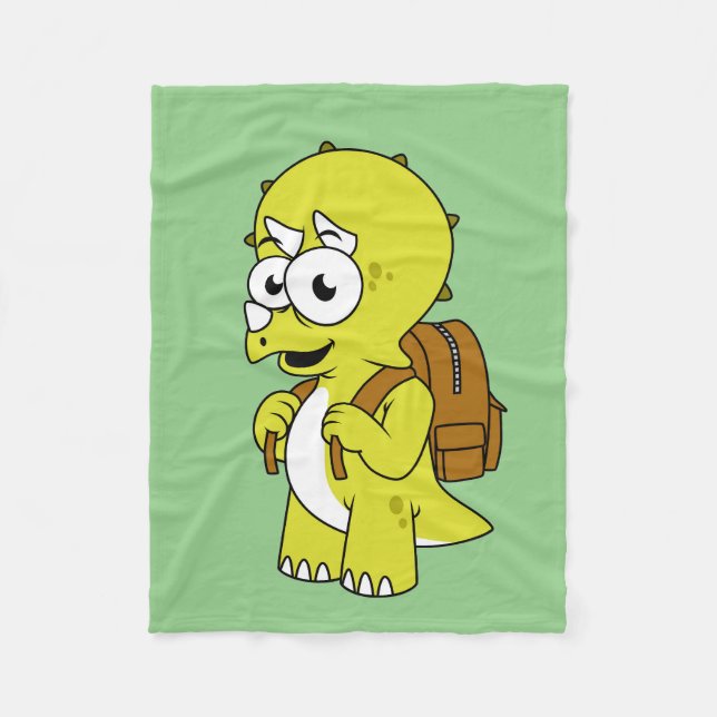 Manta Polar Ilustracion De Un Triceratops Con Mochila. (Anverso)