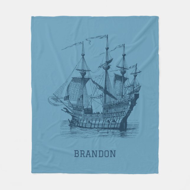 Manta Polar Ilustracion de velero azul oscuro (Anverso)