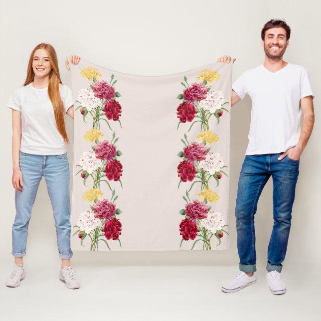 Manta Polar Ilustracion floral de clavel vintage (In situ)