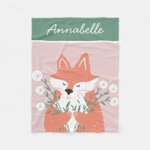 Manta Polar Ilustracion Fox Flowers Personalizado