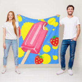 Manta Polar Ilustracion Fun Popsicle Rosa y Strawberries