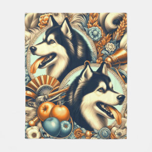 Manta Polar Ilustracion Husky retro siberiano