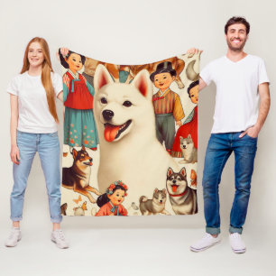 Manta Polar Ilustracion Jindo coreano vintage