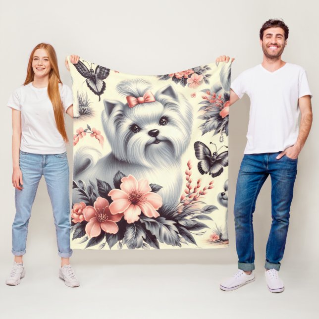 Manta Polar Ilustracion maltés vintage (In situ)