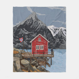 Manta Polar Ilustracion paisajístico Rorbu Lofoten Bergen