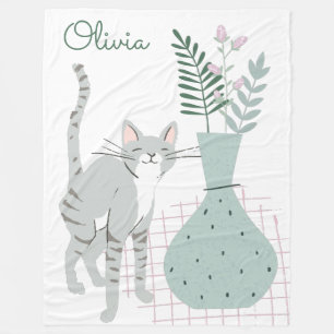 Manta Polar Ilustración personalizada de amante de gatos flora