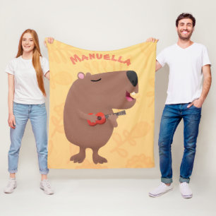 Manta Polar Ilustracion personalizado de capybara ukulele cant