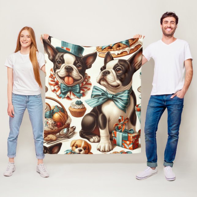 Manta Polar Ilustracion Retro Cute Boston Terrier (In situ)