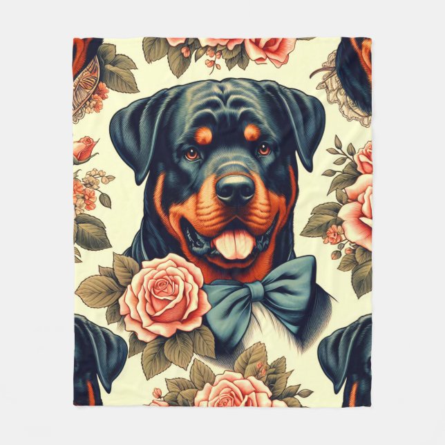 Manta Polar Ilustracion Retro Rottweiler (Anverso)