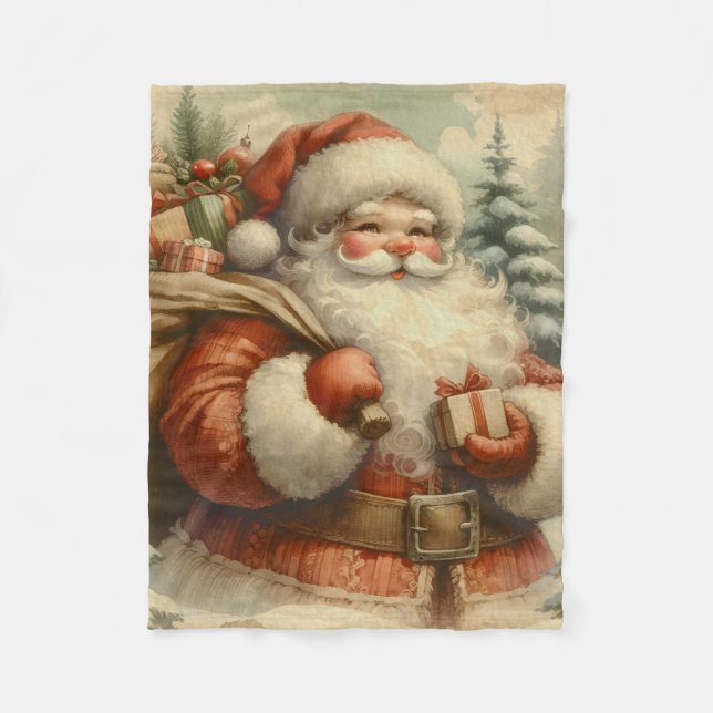 Manta Polar Ilustracion Retro Santa Claus (Anverso)