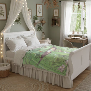 Manta Polar Ilustracion Vintage Chicas verdes Decoración de la