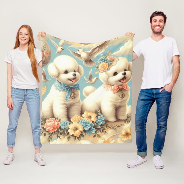 Manta Polar Ilustracion Vintage Cute Bichon Frisé (In situ)