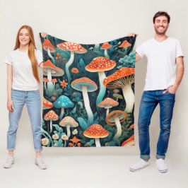 Manta Polar Ilustracion Whimsical Forest Mushrooms