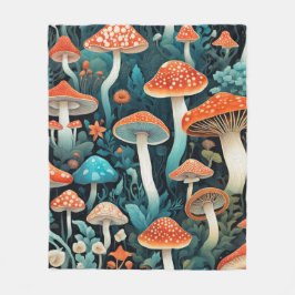 Manta Polar Ilustracion Whimsical Forest Mushrooms