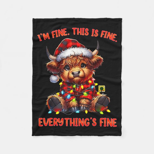 Manta Polar I'm Fine Everything Is Fine Christmas Highland Cow (Anverso)