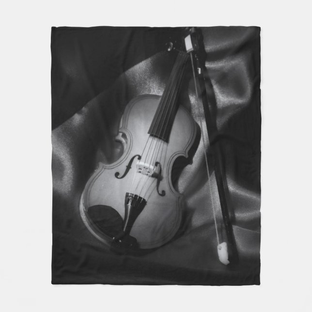 Manta Polar Imagen en blanco y negro de un violín (Anverso)
