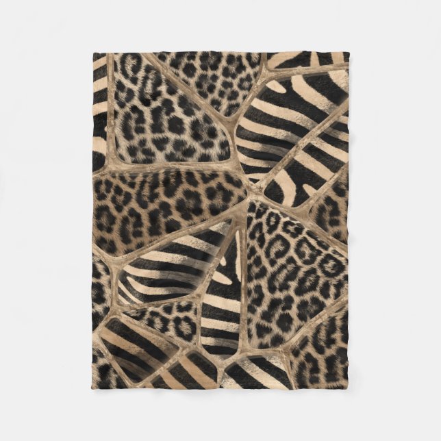 Manta Polar Impresión animal - Leopardo y cebra - oro pastel (Anverso)
