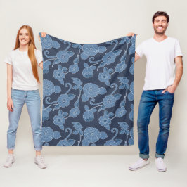 Manta Polar Impresión botánica floral Hamptons Blue White Bold