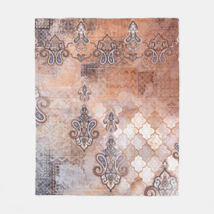 Manta Polar Impresión clásica vintage con patchwork, paisley e