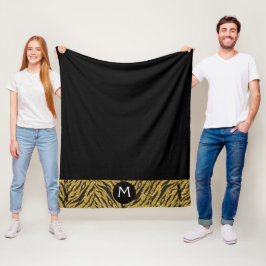 Manta Polar Impresión de Animal Personalizada Negra y Dorada