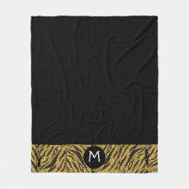 Manta Polar Impresión de Animal Personalizada Negra y Dorada