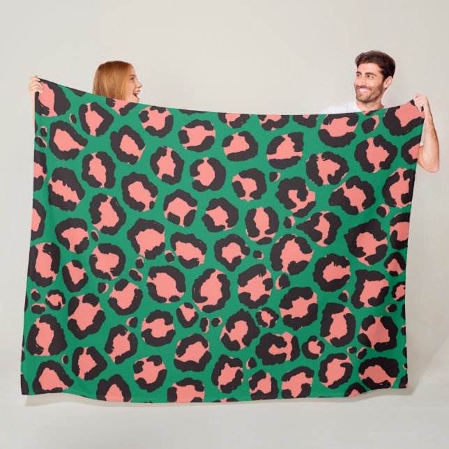 Manta Polar Impresión de animales de leopardo verde negro rosa (In situ)