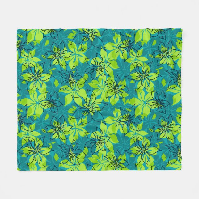 Manta Polar Impresión de camisas de Olowalu Hibiscus Hawaiian  (Frente (Horizontal))