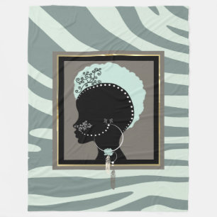 Manta Polar Impresión de cebra negra y verde de menta a punk