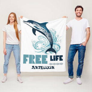 Manta Polar Impresión de delfines tribales blancos de vida lib