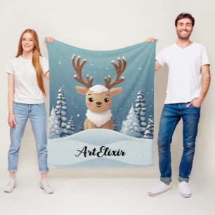 Manta Polar Impresión de elk de nieve mate Kawaii Brown