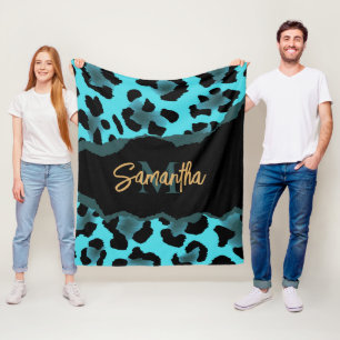Manta Polar Impresión de Leopardo Azul Cute